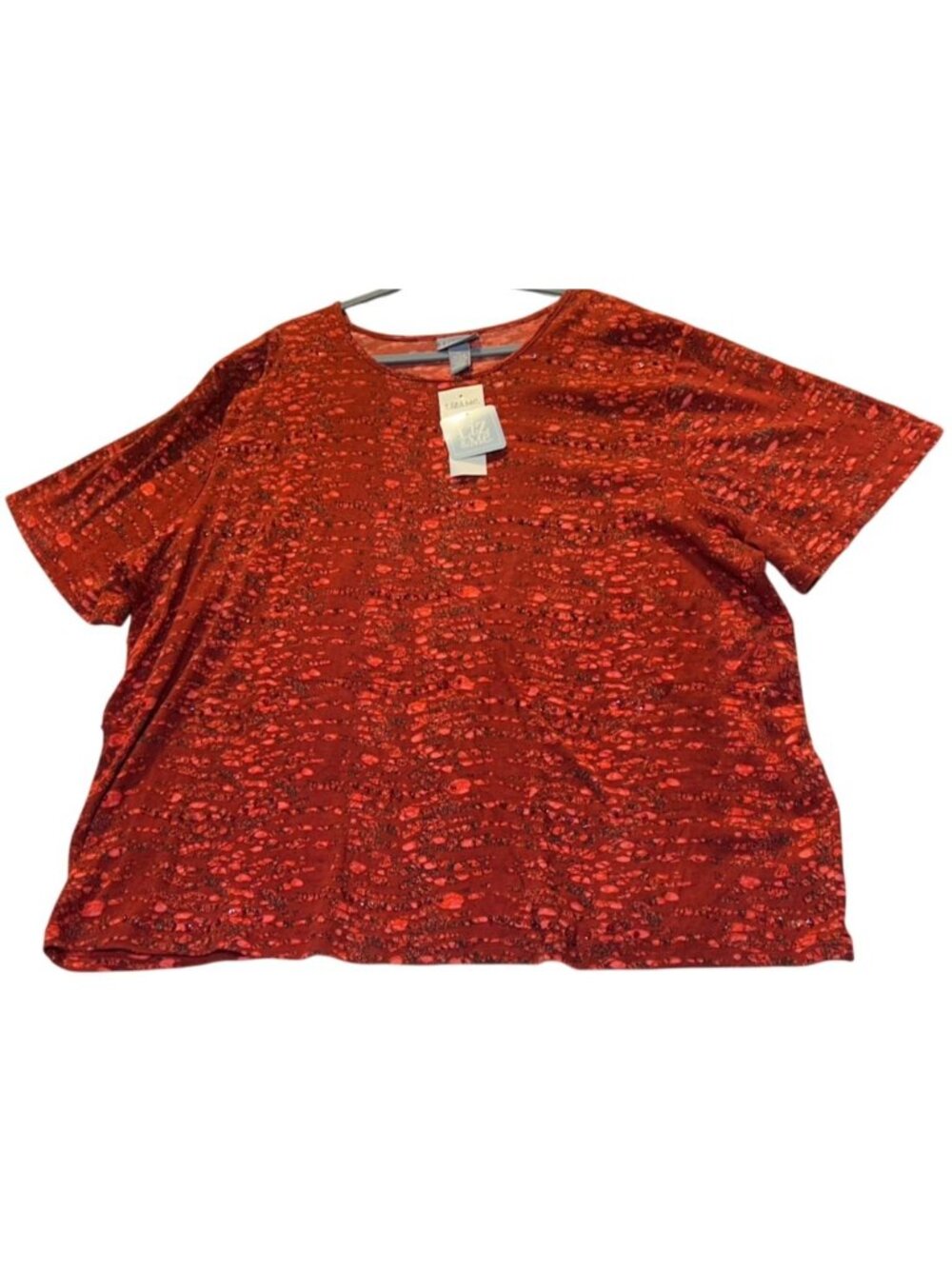 Liz & Me Womens Size 4X Red Sequin Beaded Top Short Sleeve 100% Cotton